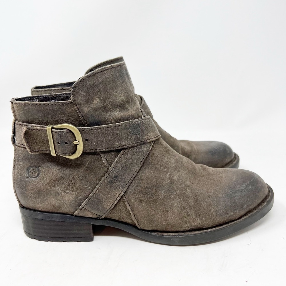BORN Brown Suede Side Zip Boots with Buckle Women's Size 7.5
